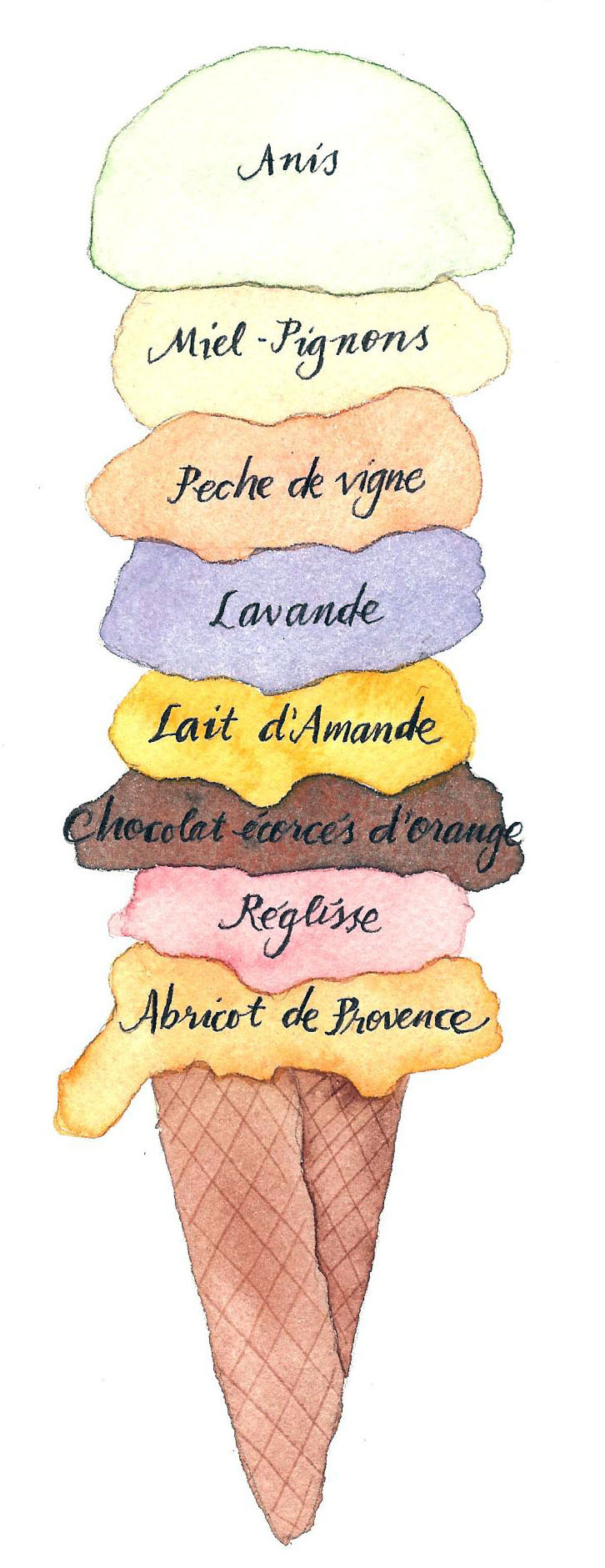 Ice Cream Flavors of Provence watercolor